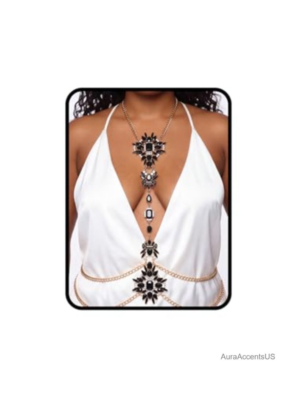 Rhinestone Crystal Statement Chest Chain Body Jewelry Beach Accessory